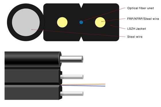 FTTH Flat Drop Cable With FRP Strength LSZH Fiber Optic Cable
